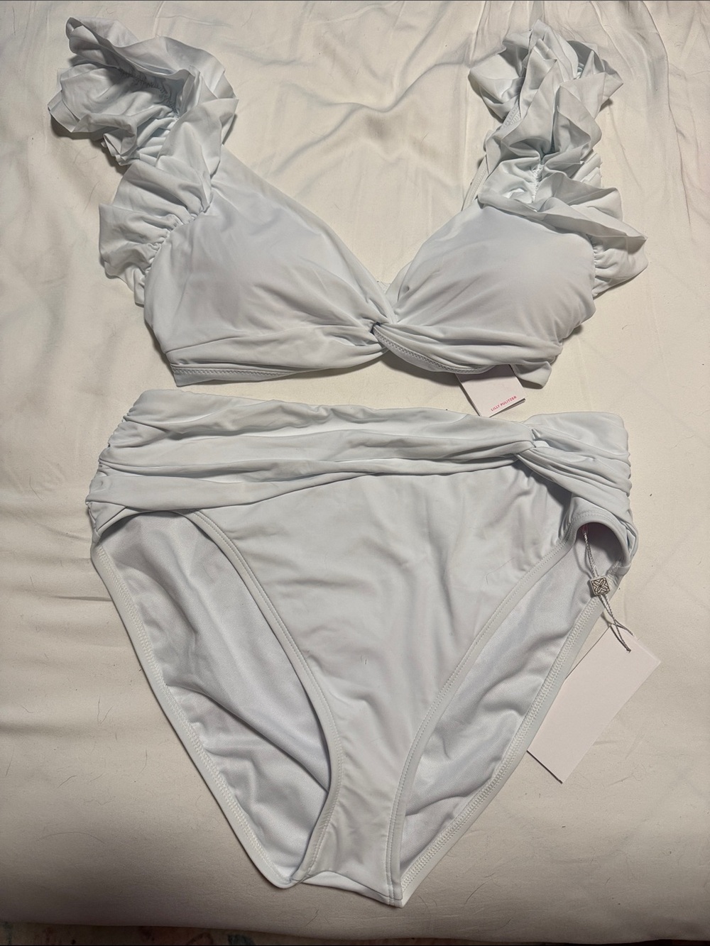 Lilly Pulitzer White Ruffle-Shoulder Twist Bikini Set
